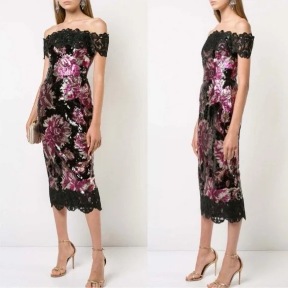 Marchesa Notte Floral Sequin Sheath $795
